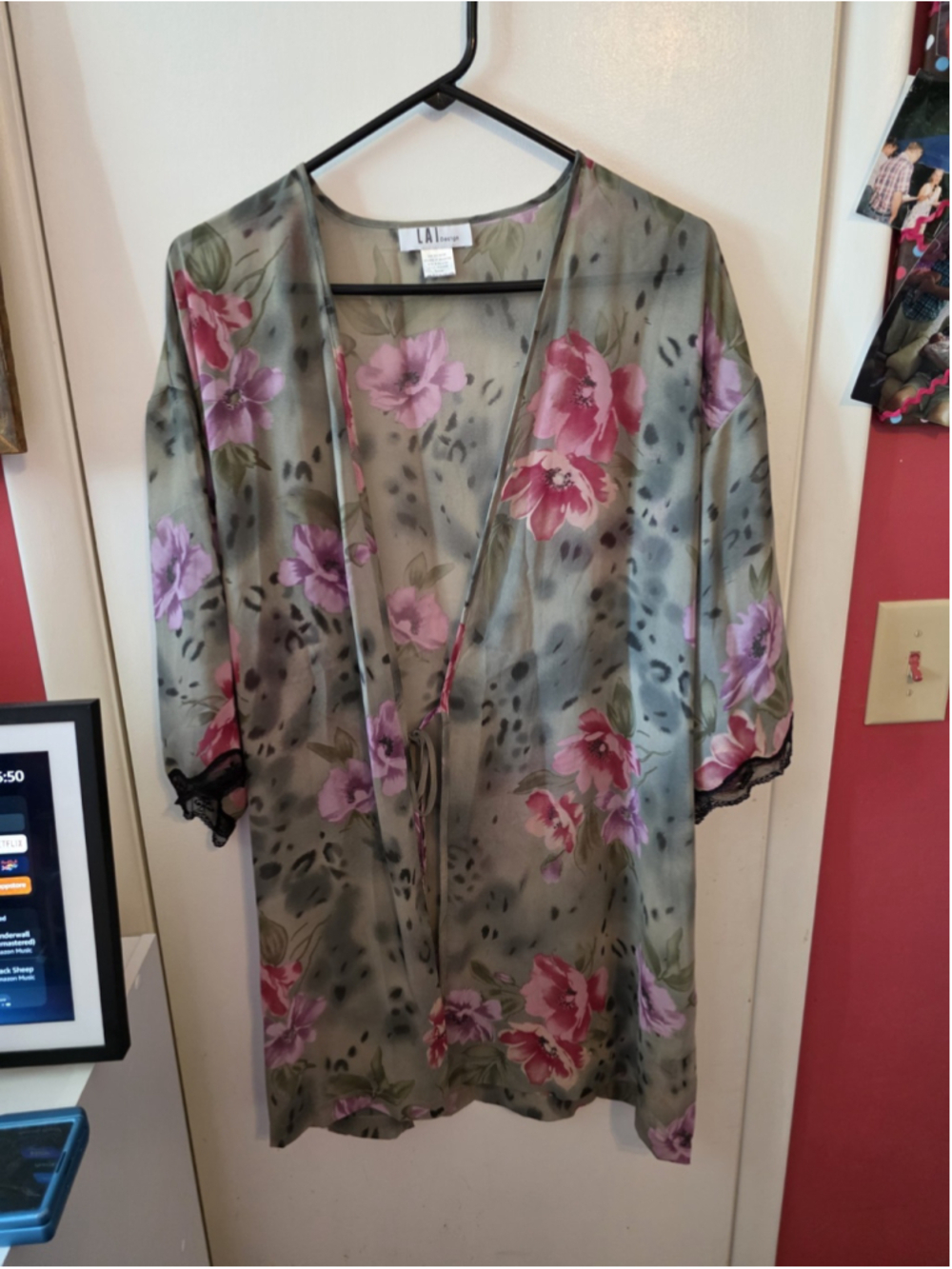 LAI Design Sheer Floral Kimono Duster Cover Up Medium